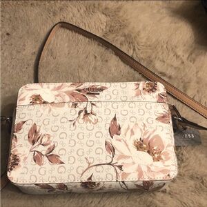 Guess White and Brown Floral Crossbody Bag